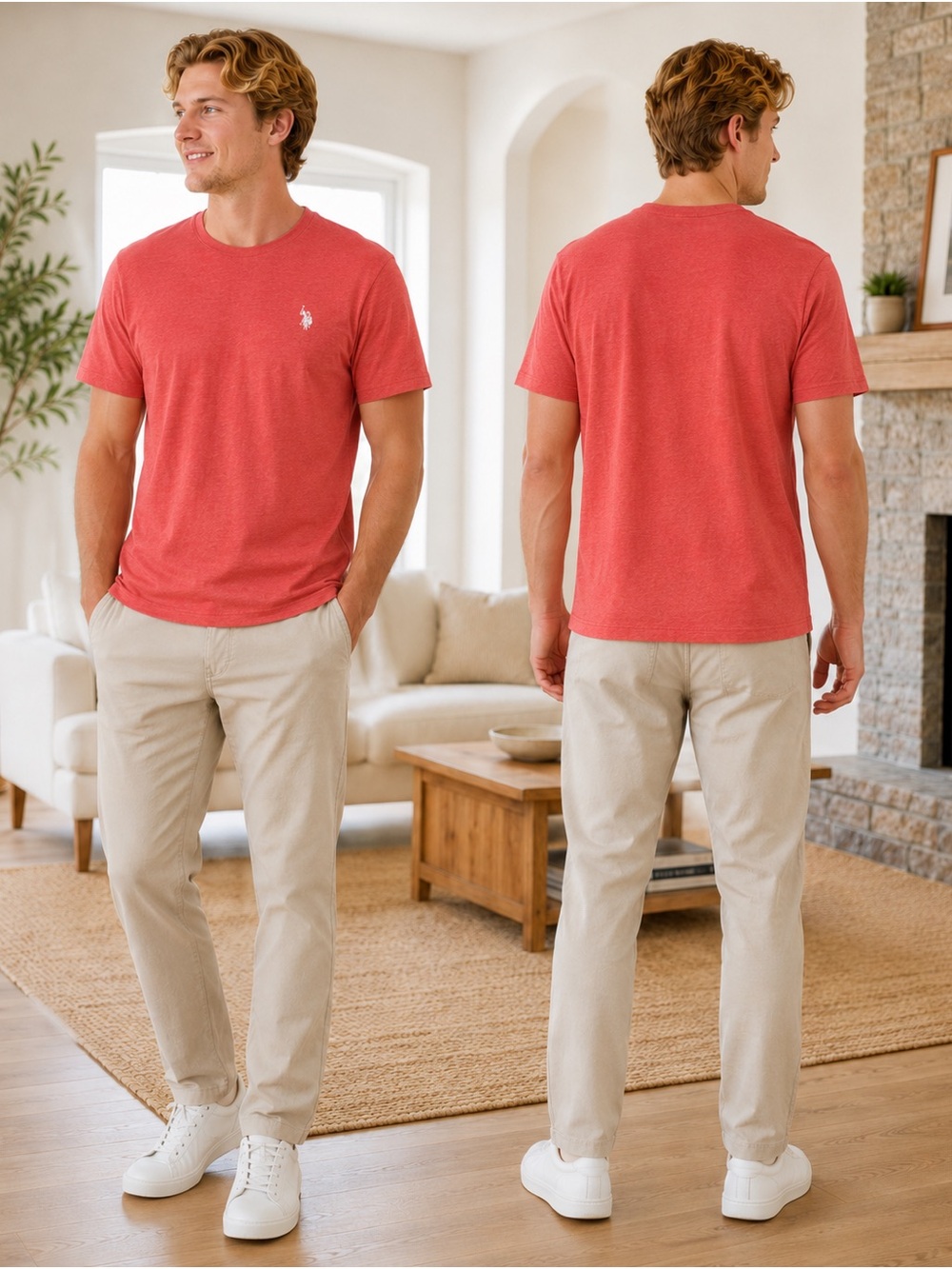 U.S. Polo Assn. Men's Heather Coral Short Sleeve Tee